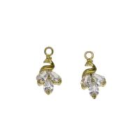Cubic Zirconia Micro Pave Brass Pendant, Peacock, gold color plated, micro pave cubic zirconia, nickel, lead & cadmium free, 9x19.50x3mm, Hole:Approx 1.7mm, 30PCs/Bag, Sold By Bag