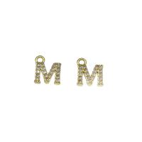 Cubic Zirconia Micro Pave Brass Pendant, Letter M, gold color plated, micro pave cubic zirconia, nickel, lead & cadmium free, 9.50x11x2mm, Hole:Approx 1.5mm, 30PCs/Bag, Sold By Bag