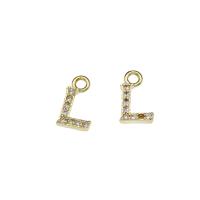 Cubic Zirconia Micro Pave Brass Pendant, Letter L, gold color plated, micro pave cubic zirconia, nickel, lead & cadmium free, 6.50x11x2mm, Hole:Approx 1.5mm, 30PCs/Bag, Sold By Bag