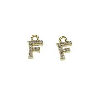 Cubic Zirconia Micro Pave Brass Pendant, Letter F, gold color plated, micro pave cubic zirconia, nickel, lead & cadmium free, 6.50x10.50x2mm, Hole:Approx 1.5mm, 30PCs/Bag, Sold By Bag