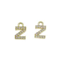 Cubic Zirconia Micro Pave Brass Pendant, Letter Z, gold color plated, micro pave cubic zirconia, nickel, lead & cadmium free, 6.50x11x2mm, Hole:Approx 1.5mm, 30PCs/Bag, Sold By Bag