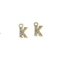 Cubic Zirconia Micro Pave Brass Pendant, Letter K, gold color plated, micro pave cubic zirconia, nickel, lead & cadmium free, 6.50x11x2mm, Hole:Approx 1.5mm, 30PCs/Bag, Sold By Bag