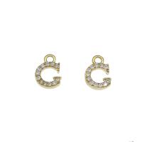 Cubic Zirconia Micro Pave Brass Pendant, Letter G, gold color plated, micro pave cubic zirconia, nickel, lead & cadmium free, 7.50x11x2mm, Hole:Approx 1.5mm, 30PCs/Bag, Sold By Bag