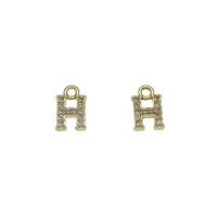 Cubic Zirconia Micro Pave Brass Pendant, Letter H, gold color plated, micro pave cubic zirconia, nickel, lead & cadmium free, 7x11x2mm, Hole:Approx 1.5mm, 30PCs/Bag, Sold By Bag
