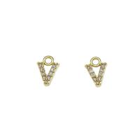 Cubic Zirconia Micro Pave Brass Pendant, Letter V, gold color plated, micro pave cubic zirconia, nickel, lead & cadmium free, 7x10.50x2mm, Hole:Approx 1.5mm, 30PCs/Bag, Sold By Bag