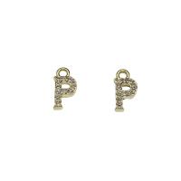 Cubic Zirconia Micro Pave Brass Pendant, Letter P, gold color plated, micro pave cubic zirconia, nickel, lead & cadmium free, 6x11.50x2mm, Hole:Approx 1.5mm, 30PCs/Bag, Sold By Bag