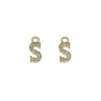 Cubic Zirconia Micro Pave Brass Pendant, Letter S, gold color plated, micro pave cubic zirconia, nickel, lead & cadmium free, 5x12x2mm, Hole:Approx 1.5mm, 30PCs/Bag, Sold By Bag