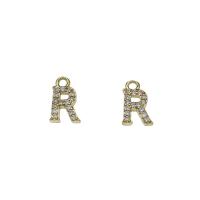 Cubic Zirconia Micro Pave Brass Pendant, Letter R, gold color plated, micro pave cubic zirconia, nickel, lead & cadmium free, 7x11.50x2mm, Hole:Approx 1.5mm, 30PCs/Bag, Sold By Bag