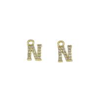 Cubic Zirconia Micro Pave Brass Pendant, Letter N, gold color plated, micro pave cubic zirconia, nickel, lead & cadmium free, 7x11x2mm, Hole:Approx 1.5mm, 30PCs/Bag, Sold By Bag