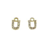 Cubic Zirconia Micro Pave Brass Pendant, Letter U, gold color plated, micro pave cubic zirconia, nickel, lead & cadmium free, 7x10.50x2mm, Hole:Approx 1.5mm, 30PCs/Bag, Sold By Bag
