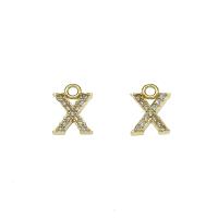 Cubic Zirconia Micro Pave Brass Pendant, Letter X, gold color plated, micro pave cubic zirconia, nickel, lead & cadmium free, 8.50x11x2mm, Hole:Approx 1.5mm, 30PCs/Bag, Sold By Bag