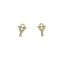 Cubic Zirconia Micro Pave Brass Pendant, Letter Y, gold color plated, micro pave cubic zirconia, nickel, lead & cadmium free, 7x11x2mm, Hole:Approx 1.5mm, 30PCs/Bag, Sold By Bag