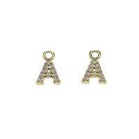 Cubic Zirconia Micro Pave Brass Pendant, Letter A, gold color plated, micro pave cubic zirconia, nickel, lead & cadmium free, 7x10.50x2mm, Hole:Approx 1.5mm, 30PCs/Bag, Sold By Bag