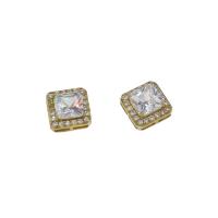 Cubic Zirconia Micro Pave Brass Beads, Square, gold color plated, micro pave cubic zirconia, nickel, lead & cadmium free, 10.5x5mm, 30PCs/Bag, Sold By Bag