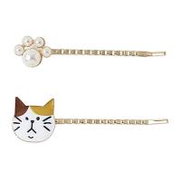 Hair Slide Zinc Alloy with Plastic Pearl Cartoon gold color plated 2 pieces & for woman 60mm Sold By Lot