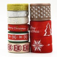 Polyester Band Dekoration, Kunstdruck, zufällig gesendet & nachhaltiges & Weihnachts-Design, gemischte Farben, 10mm,15mm,25mm, 9PCs/Menge, verkauft von Menge