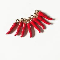 Zinc Alloy Enamel Pendants Pepper gold color plated DIY red nickel lead & cadmium free Approx 1mm Sold By Bag