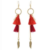 Zinc Alloy Tassel Earring with Cotton Thread gold color plated for woman nickel lead & cadmium free Sold By Pair