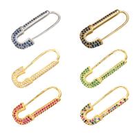 Brass Safety Pin, plated, micro pave cubic zirconia, more colors for choice, nickel, lead & cadmium free, 27x3x10mm, 10PCs/Lot, Sold By Lot