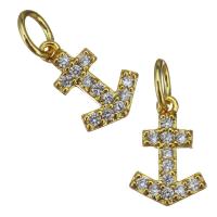 Cubic Zirconia Micro Pave Brass Pendant, Anchor, gold color plated, fashion jewelry & micro pave cubic zirconia, nickel, lead & cadmium free, 7.5x11x2mm, Hole:Approx 3.5mm, 20PCs/Lot, Sold By Lot
