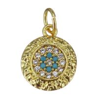 Cubic Zirconia Micro Pave Brass Pendant, Flat Round, gold color plated, fashion jewelry & micro pave cubic zirconia, nickel, lead & cadmium free, 10.5x13x2.5mm, Hole:Approx 3.5mm, 20PCs/Lot, Sold By Lot