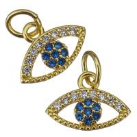 Cubic Zirconia Micro Pave Brass Pendant, Eye, gold color plated, fashion jewelry & micro pave cubic zirconia, nickel, lead & cadmium free, 12x8x2.5mm, Hole:Approx 3.5mm, 20PCs/Lot, Sold By Lot