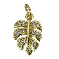 Cubic Zirconia Micro Pave Brass Pendant, Leaf, gold color plated, fashion jewelry & micro pave cubic zirconia, nickel, lead & cadmium free, 9.5x14.5x2mm, Hole:Approx 3.5mm, 20PCs/Lot, Sold By Lot