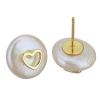 Brass Stud Earring, with Freshwater Pearl, gold color plated, fashion jewelry & for woman, nickel, lead & cadmium free, 12.5-13x18mm,0.8mm, Sold By Pair