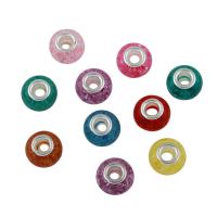 Harpiks smykker Perler, Resin, med Messing, platin farve forgyldt, stort hul, Tilfældig farve, 14*8mm, Hole:Ca. 5mm, 100pc'er/Bag, Solgt af Bag
