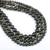 Gold Obsidian Beads, Round, different size for choice, golden, Hole:Approx 1mm, Sold Per Approx 14.9 Inch Strand