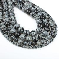 Schneeflocke Obsidian, rund, verschiedene Größen vorhanden, weiß und schwarz, Bohrung:ca. 1mm, verkauft per ca. 14.9 ZollInch Strang