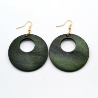Wood Earring with Zinc Alloy Flat Round fashion jewelry & for woman & hollow 50mm Sold By Lot