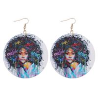 Wood Earring with Zinc Alloy Flat Round printing fashion jewelry & for woman 60mm Sold By Lot