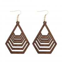 Wood Earring, with Tibetan Style, Geometrical Pattern, for woman & hollow, more colors for choice, 43x80mm, 5Pairs/Lot, Sold By Lot