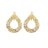 Brass Earring Stud Component Teardrop gold color plated DIY & micro pave cubic zirconia & hollow Sold By Lot