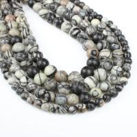 Black Silk Stone Bead, Runde, forskellig størrelse for valg, hvid og sort, Hole:Ca. 1mm, Solgt Per Ca. 14.9 inch Strand