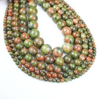 Unakite Perle, rund, verschiedene Größen vorhanden, grün, Bohrung:ca. 1mm, verkauft per ca. 14.9 ZollInch Strang