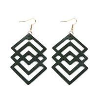 Wood Earring, with Tibetan Style, Rhombus, for woman & hollow, more colors for choice, 49x93mm, 5Pairs/Lot, Sold By Lot