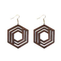 Wood Earring, with Tibetan Style, Geometrical Pattern, for woman & hollow, more colors for choice, 46x79mm, 5Pairs/Lot, Sold By Lot