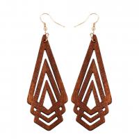 Wood Earring, with Tibetan Style, Geometrical Pattern, for woman & hollow, more colors for choice, 30x95mm, 5Pairs/Lot, Sold By Lot