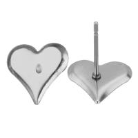 Stainless Steel Earring Stud Component, Heart, original color, 10x11x14mm,0.5mm,8xmm, 200PCs/Bag, Sold By Bag