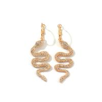 Tibetan Style Stud Earring, Snake, gold color plated, detachable & for woman & with rhinestone, nickel, lead & cadmium free, 23*80mm, 3Pairs/Bag, Sold By Bag
