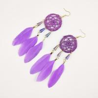 Fashion Feather Earring with Zinc Alloy Dream Catcher Bohemian style & for woman 135mm Sold By Lot