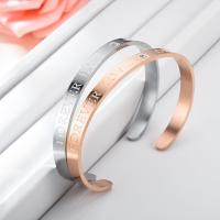 Stainless Steel Bangle, plated, Unisex & adjustable & with letter pattern & with rhinestone, more colors for choice, 6mm, Inner Diameter:Approx 60mmmm, Length:Approx 7.5 Inch, 2PCs/Lot, Sold By Lot