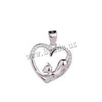925 Sterling Silver Pendant, Heart, platinum plated, with rhinestone & hollow, metallic color plated, 19x16.50mm, Sold By PC