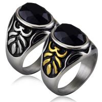 Stainless Steel Finger Ring, with Black Stone, plated, fashion jewelry & different size for choice, more colors for choice, Sold By PC