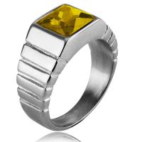 Stainless Steel Finger Ring, with Gemstone, plated, fashion jewelry & different size for choice, more colors for choice, Sold By PC