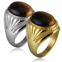 Stainless Steel Finger Ring with Tiger Eye plated fashion jewelry Sold By PC