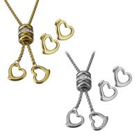 Fashion Stainless Steel Jewelry Sets, Stud Earring & necklace, with Rhinestone Clay Pave, Heart, plated, box chain & for woman, more colors for choice, 14x14.5mm,12.5x14mm,2.5mm,14x12.5mm, Length:Approx 28 Inch, 5Sets/Lot, Sold By Lot