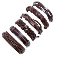 Faux cuir Set de bracelet, avec Chanvre & corde de cire, 6 pièces & bijoux de mode & pour homme, 60mm, Vendu par fixé